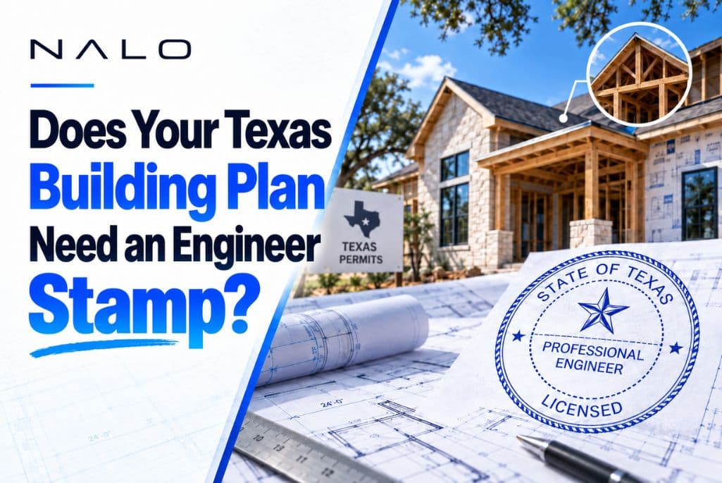 Engineer reviewing and stamping residential building plans for a Texas project